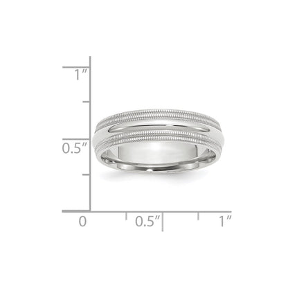 10k White Gold 6mm Double Milgrain Comfort Fit Wedding Band Ring