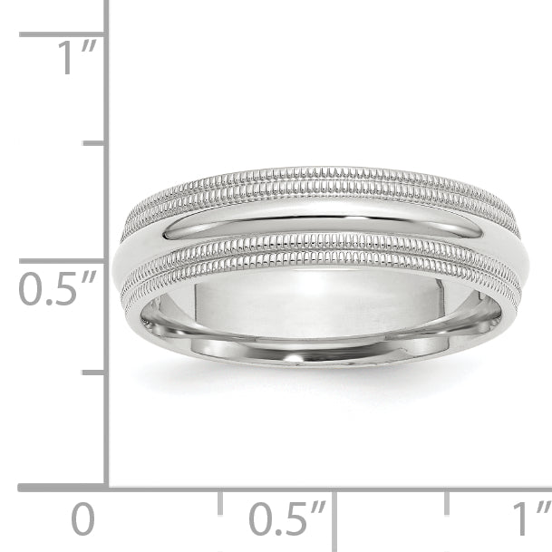 Solid 14K White Gold 6mm Double Milgrain Comfort Fit Men's/Women's Wedding Band Ring Size 7