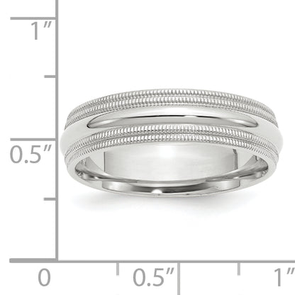 Solid 14K White Gold 6mm Double Milgrain Comfort Fit Men's/Women's Wedding Band Ring Size 7