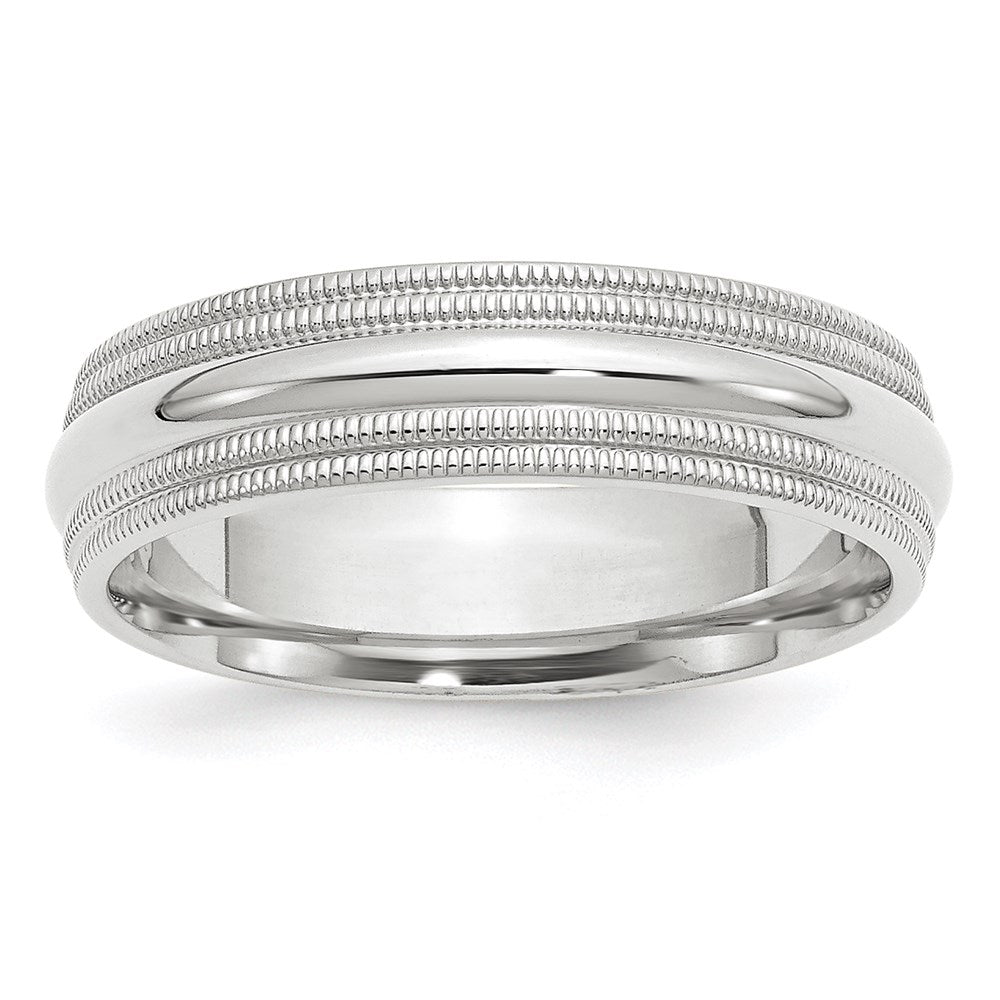 18k White Gold 6mm Double Milgrain Comfort Fit Wedding Band Ring