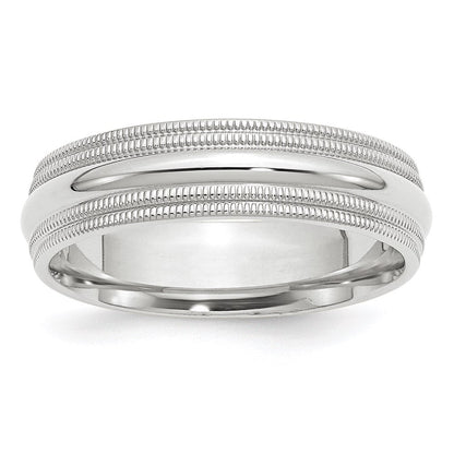18k White Gold 6mm Double Milgrain Comfort Fit Wedding Band Ring