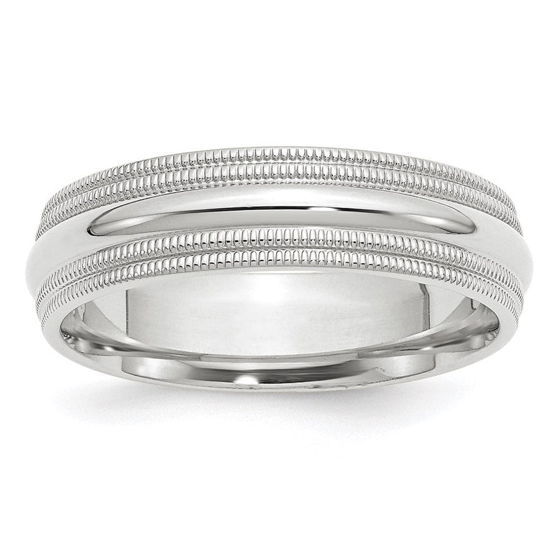 18k White Gold 6mm Double Milgrain Comfort Fit Wedding Band Ring