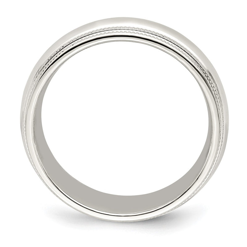 14k White Gold 7mm Double Milgrain Comfort Fit Wedding Band Ring