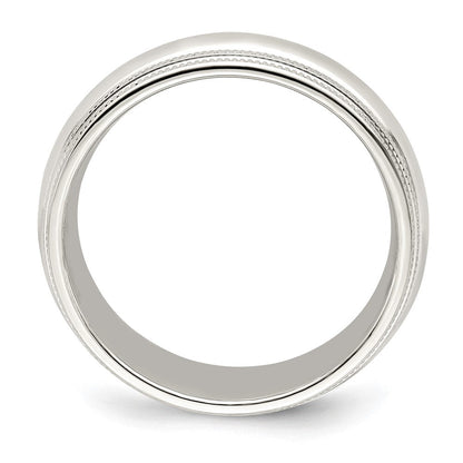 18k White Gold 7mm Double Milgrain Comfort Fit Wedding Band Ring