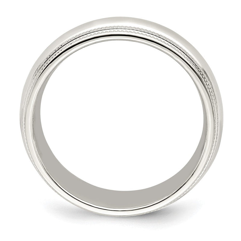 18k White Gold 7mm Double Milgrain Comfort Fit Wedding Band Ring