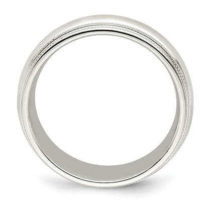 10k White Gold 7mm Double Milgrain Comfort Fit Wedding Band Ring