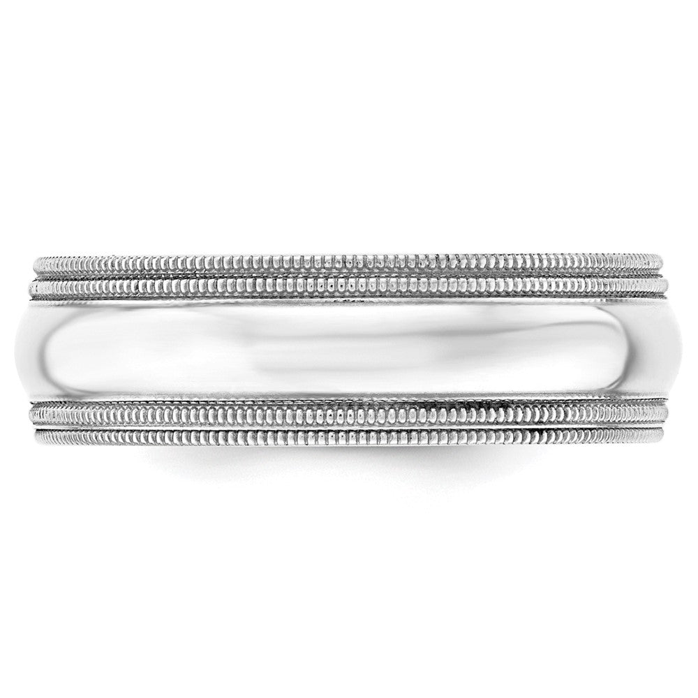 10k White Gold 7mm Double Milgrain Comfort Fit Wedding Band Ring