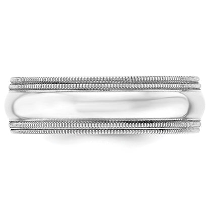 18k White Gold 7mm Double Milgrain Comfort Fit Wedding Band Ring