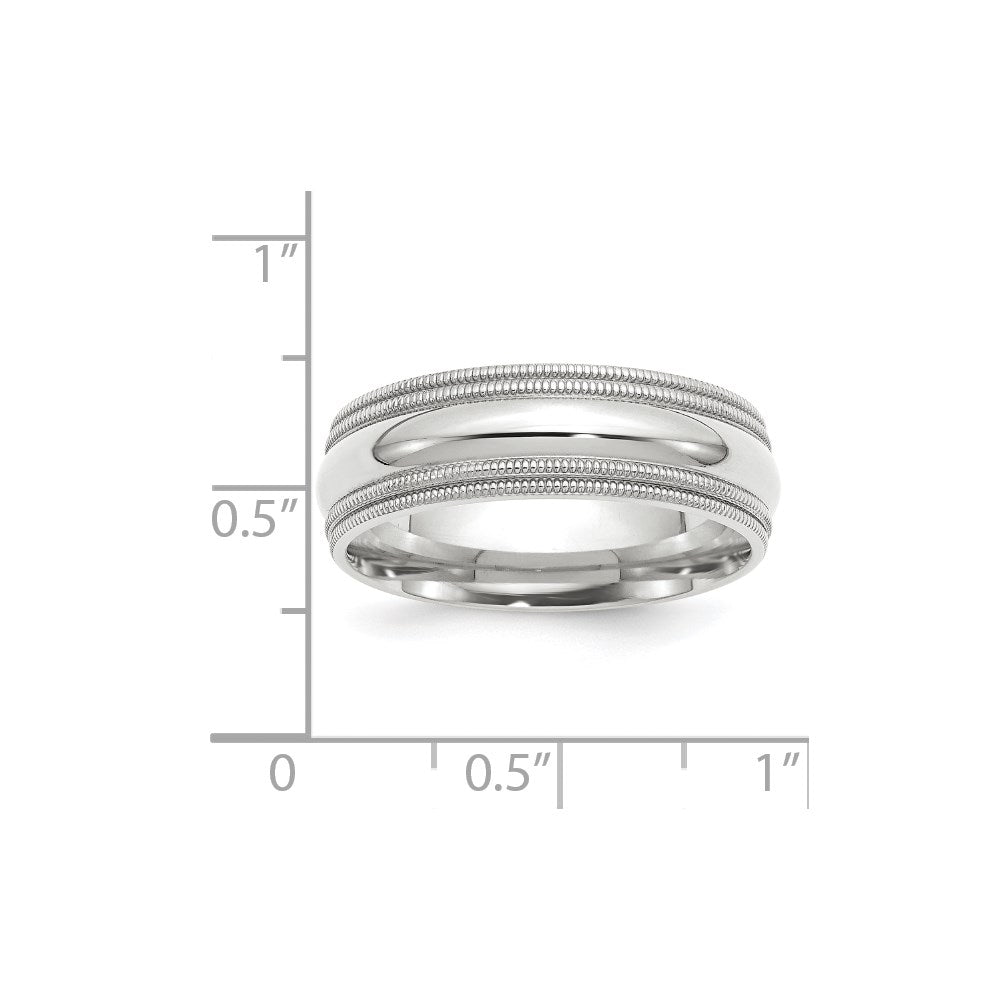 18k White Gold 7mm Double Milgrain Comfort Fit Wedding Band Ring