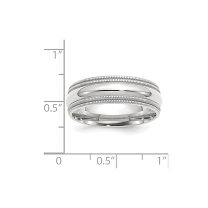 18k White Gold 7mm Double Milgrain Comfort Fit Wedding Band Ring