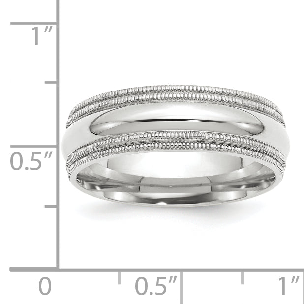 Solid 14K White Gold 7mm Double Milgrain Comfort Fit Men's/Women's Wedding Band Ring Size 10