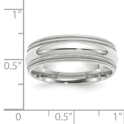 Solid 14K White Gold 7mm Double Milgrain Comfort Fit Men's/Women's Wedding Band Ring Size 10