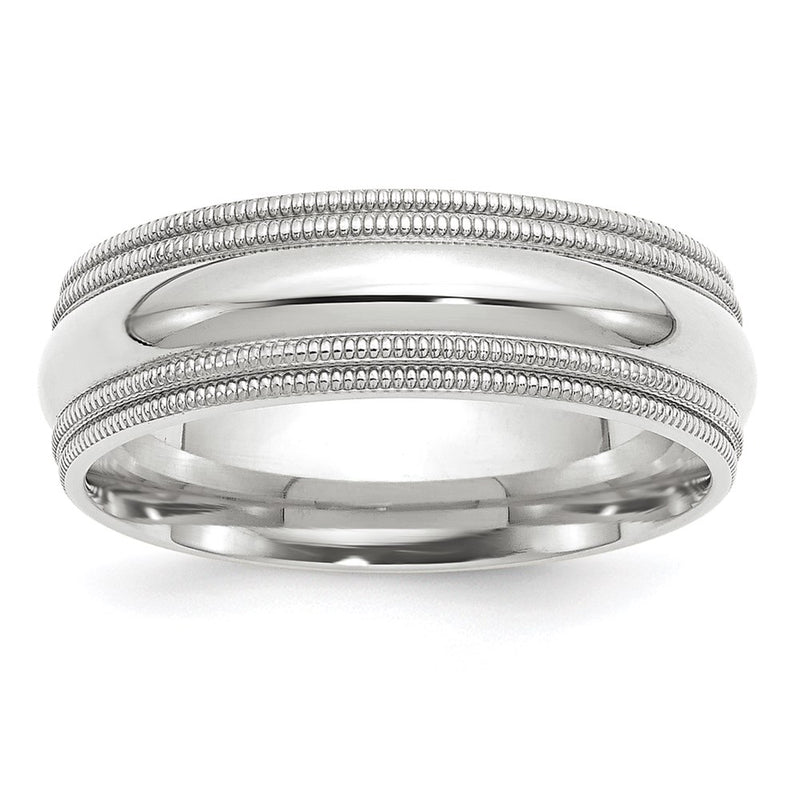 14k White Gold 7mm Double Milgrain Comfort Fit Wedding Band Ring
