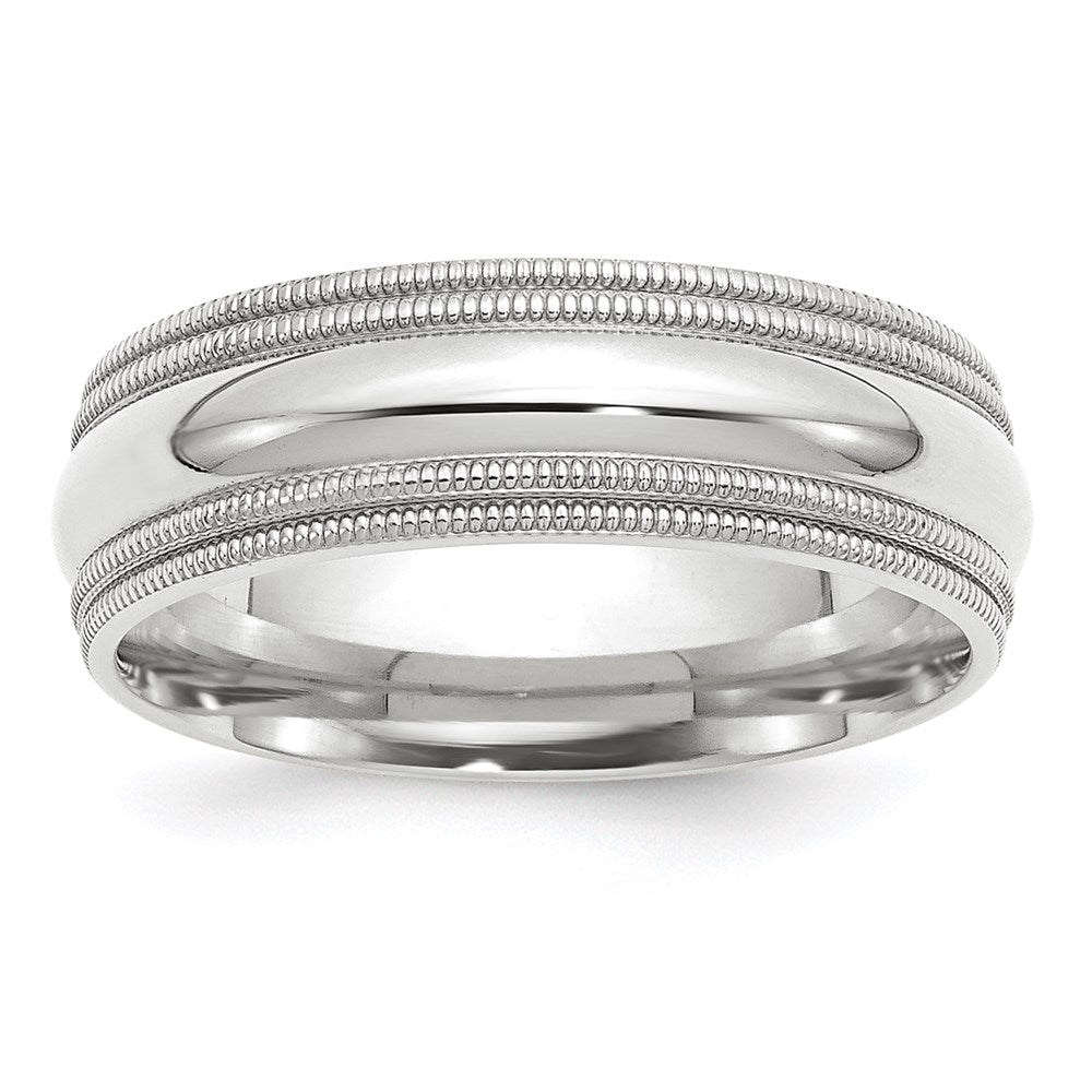 18k White Gold 7mm Double Milgrain Comfort Fit Wedding Band Ring