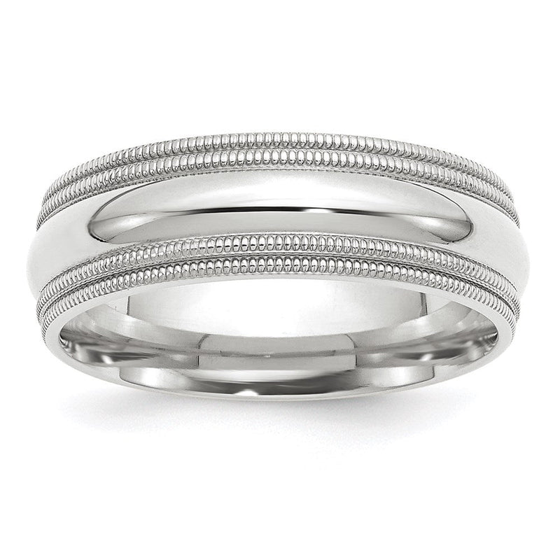 18k White Gold 7mm Double Milgrain Comfort Fit Wedding Band Ring