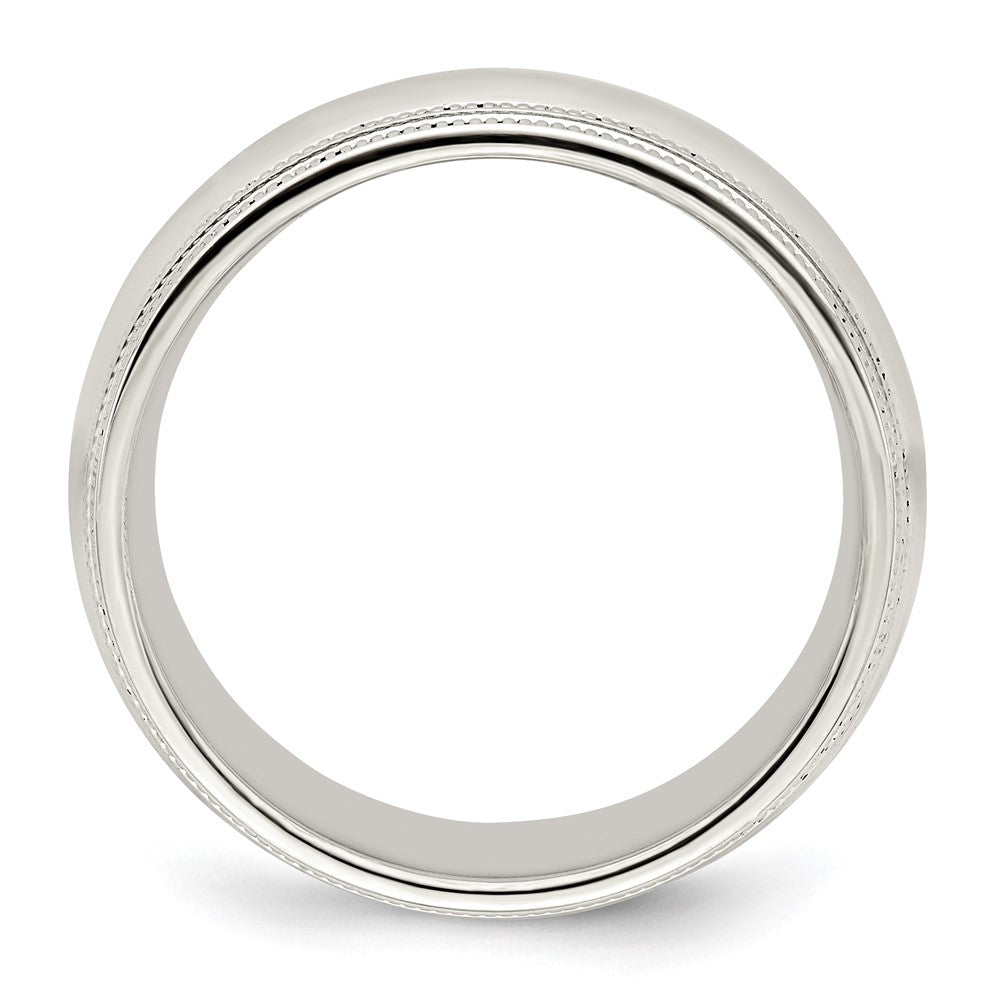 18k White Gold 8mm Double Milgrain Comfort Fit Wedding Band Ring