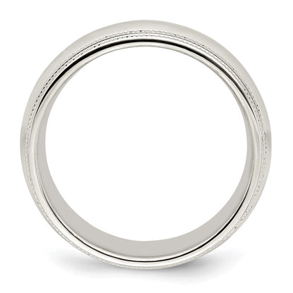18k White Gold 8mm Double Milgrain Comfort Fit Wedding Band Ring