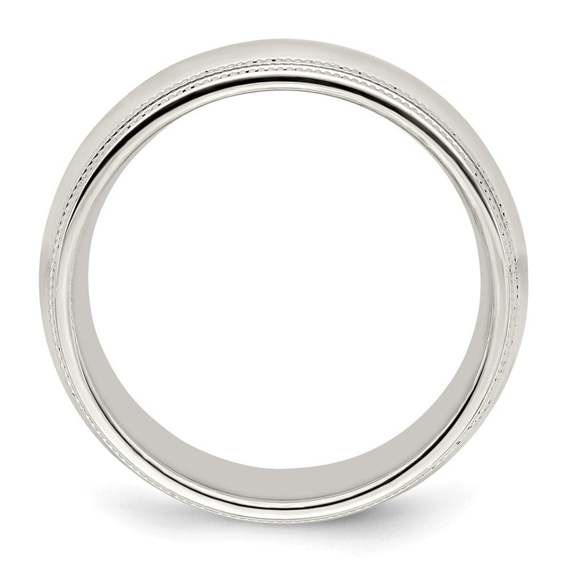 18k White Gold 8mm Double Milgrain Comfort Fit Wedding Band Ring
