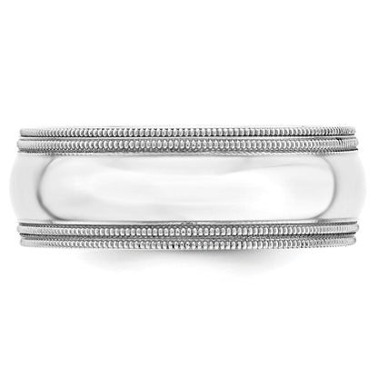 18k White Gold 8mm Double Milgrain Comfort Fit Wedding Band Ring