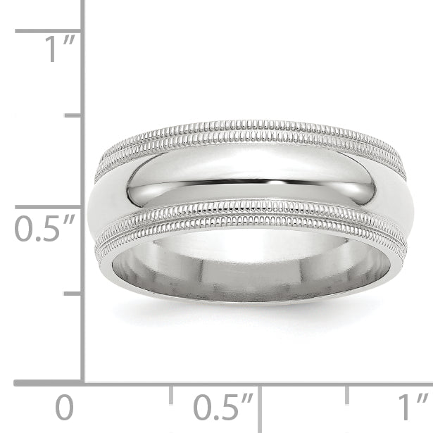 Solid 10K White Gold 8mm Double Milgrain Comfort Fit Men's/Women's Wedding Band Ring Size 6