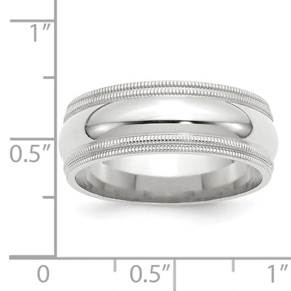 Solid 10K White Gold 8mm Double Milgrain Comfort Fit Men's/Women's Wedding Band Ring Size 6