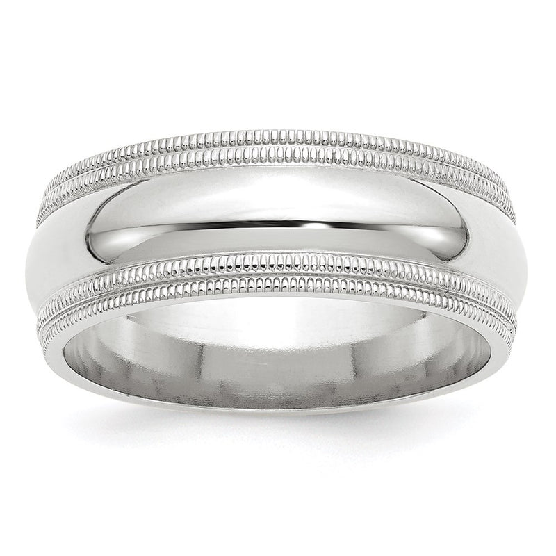 14K White Gold 8mm Double Milgrain Comfort Fit Wedding Band