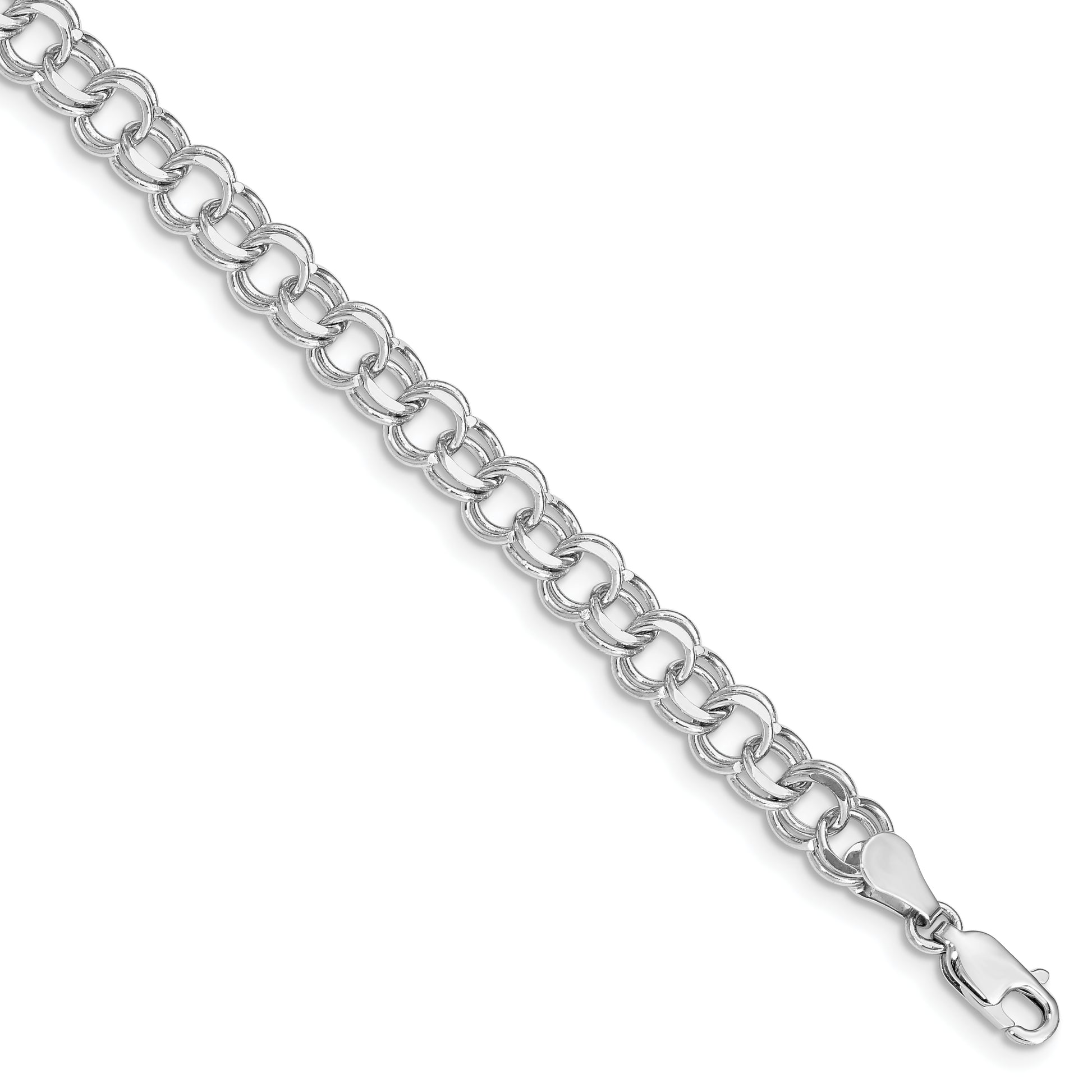 14K White Gold 6mm Solid Double Link 7 Inch Charm Bracelet