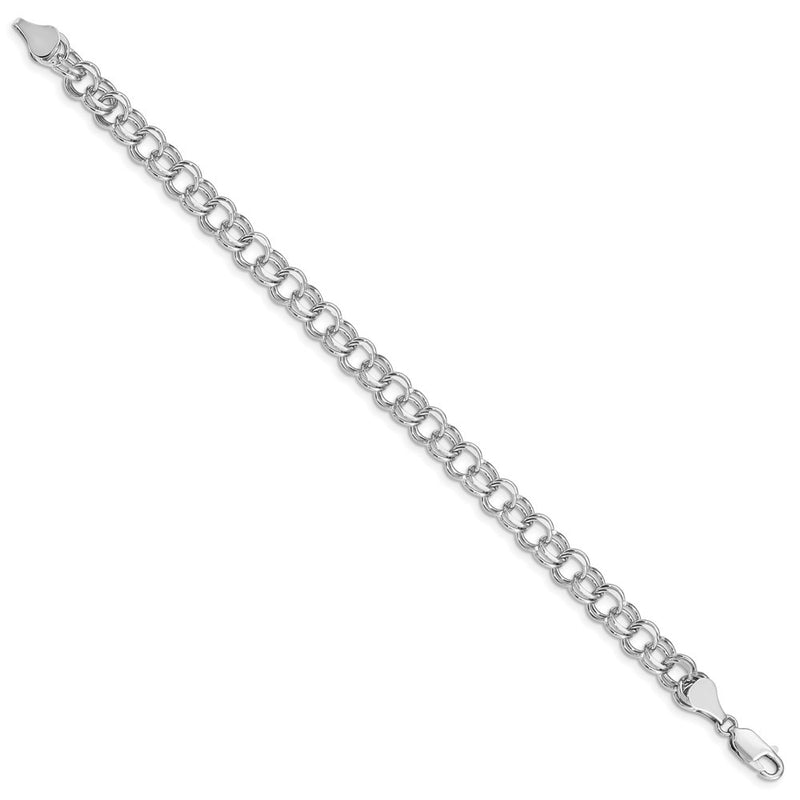 14K White Gold 7.5mm Solid Double Link 8 Inch Charm Bracelet