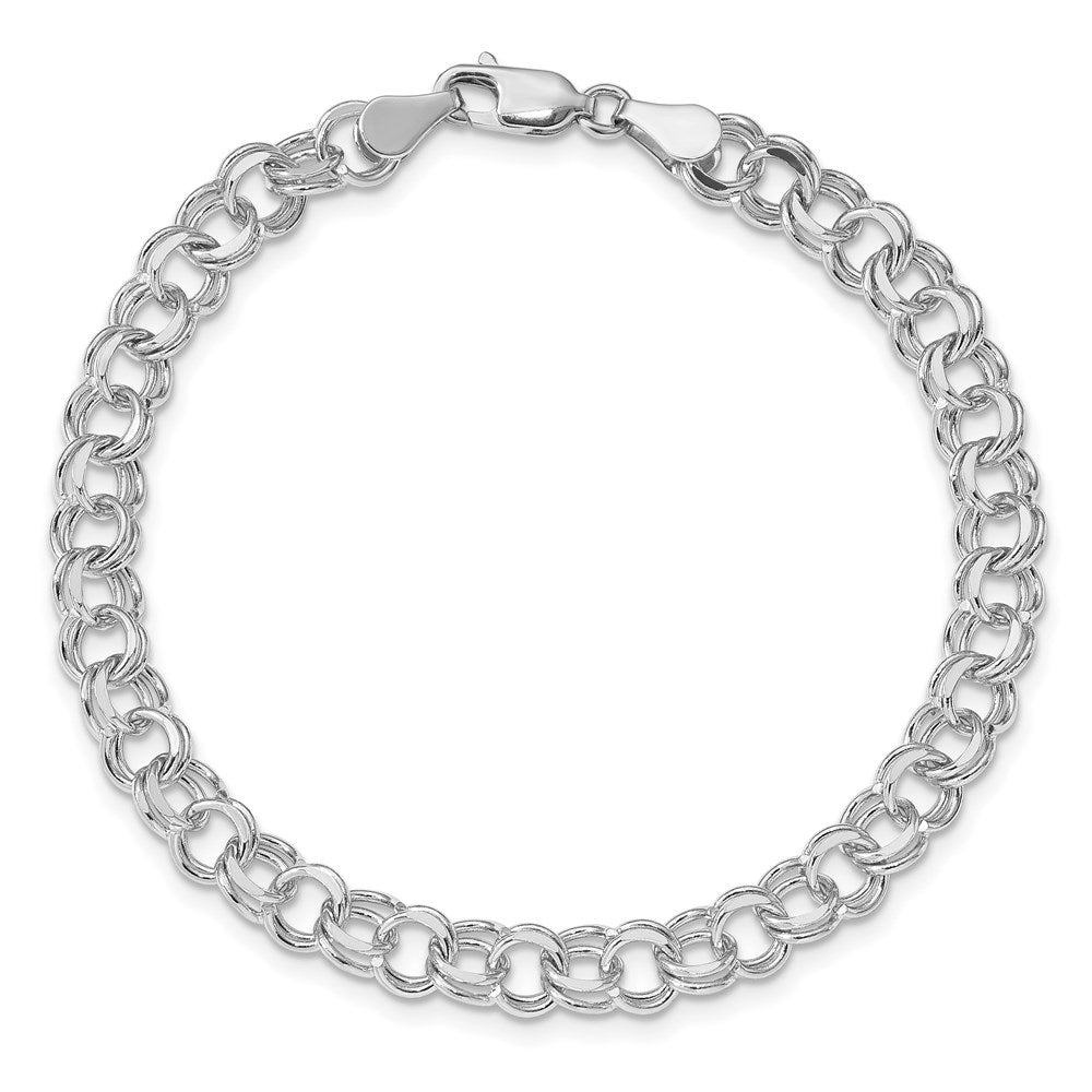 14K White Gold 7.5mm Solid Double Link 7 Inch Charm Bracelet