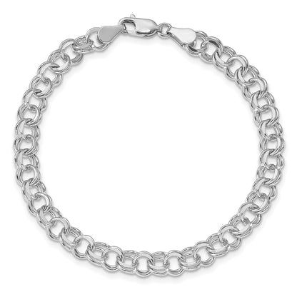 14K White Gold 7.5mm Solid Double Link 7 Inch Charm Bracelet
