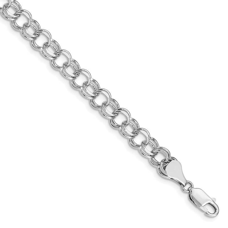 14K White Gold 7.5mm Solid Double Link 7 Inch Charm Bracelet