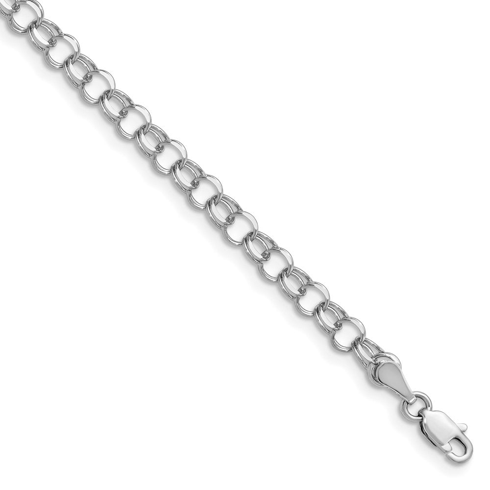 14K White Gold 4mm Solid Double Link 7 Inch Charm Bracelet