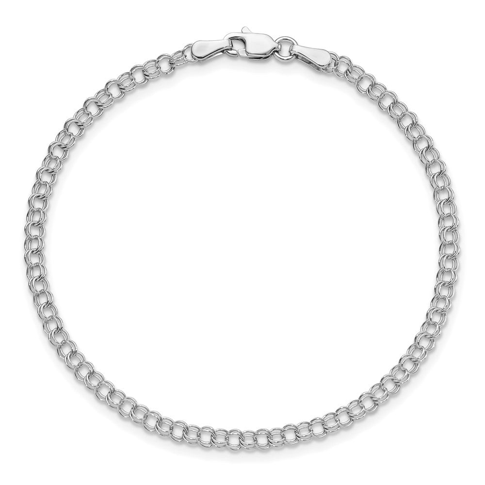 14K White Gold 3mm Solid Double Link 8 Inch Charm Bracelet