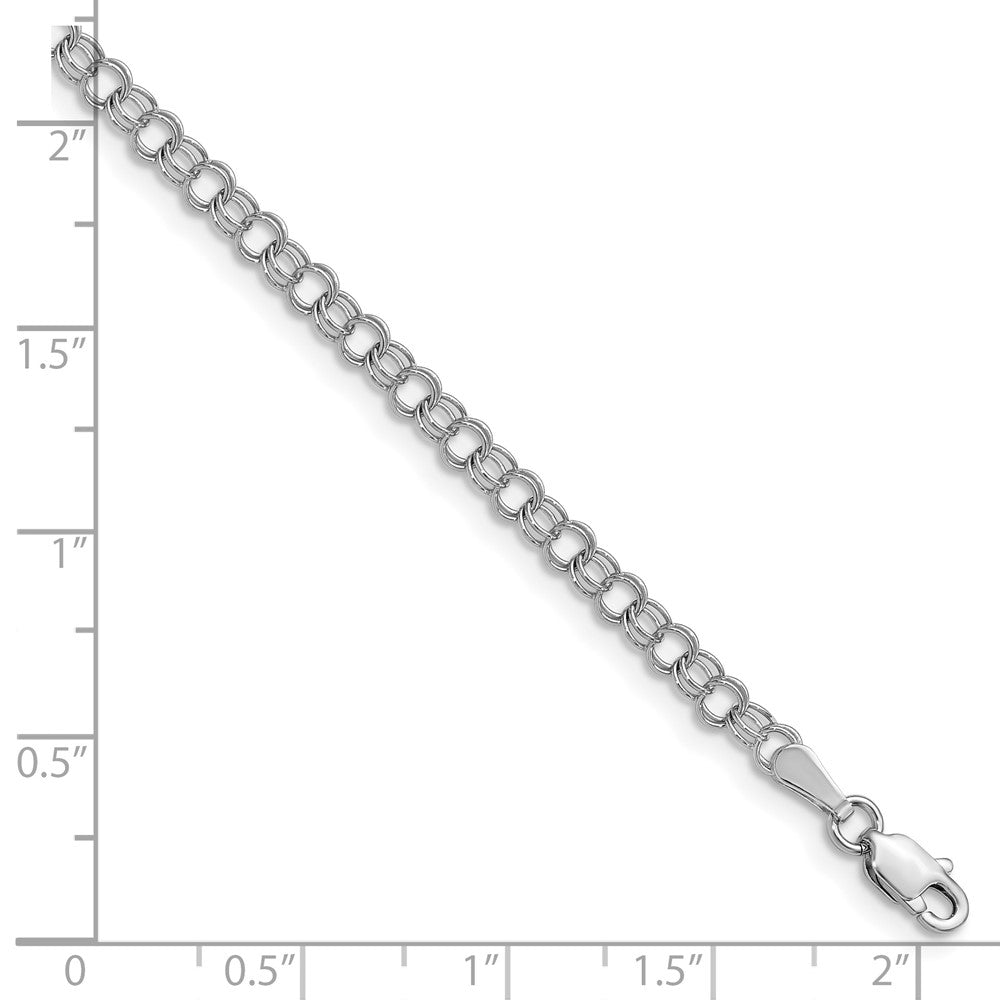 14K White Gold 3.5mm Solid Double Link 7 Inch Charm Bracelet