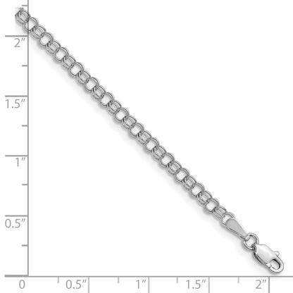 14K White Gold 3.5mm Solid Double Link 8 Inch Charm Bracelet