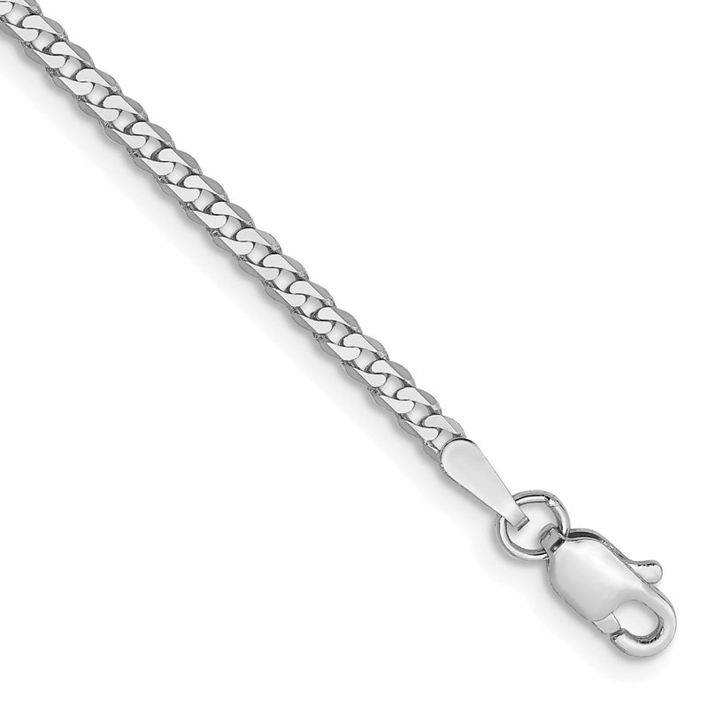 14k White Gold 2.2mm Flat Beveled Curb Chain Anklet