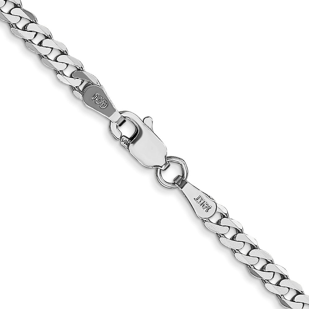 14K White Gold 2.9mm Flat Beveled Curb With Lobster Clasp Chain Necklace