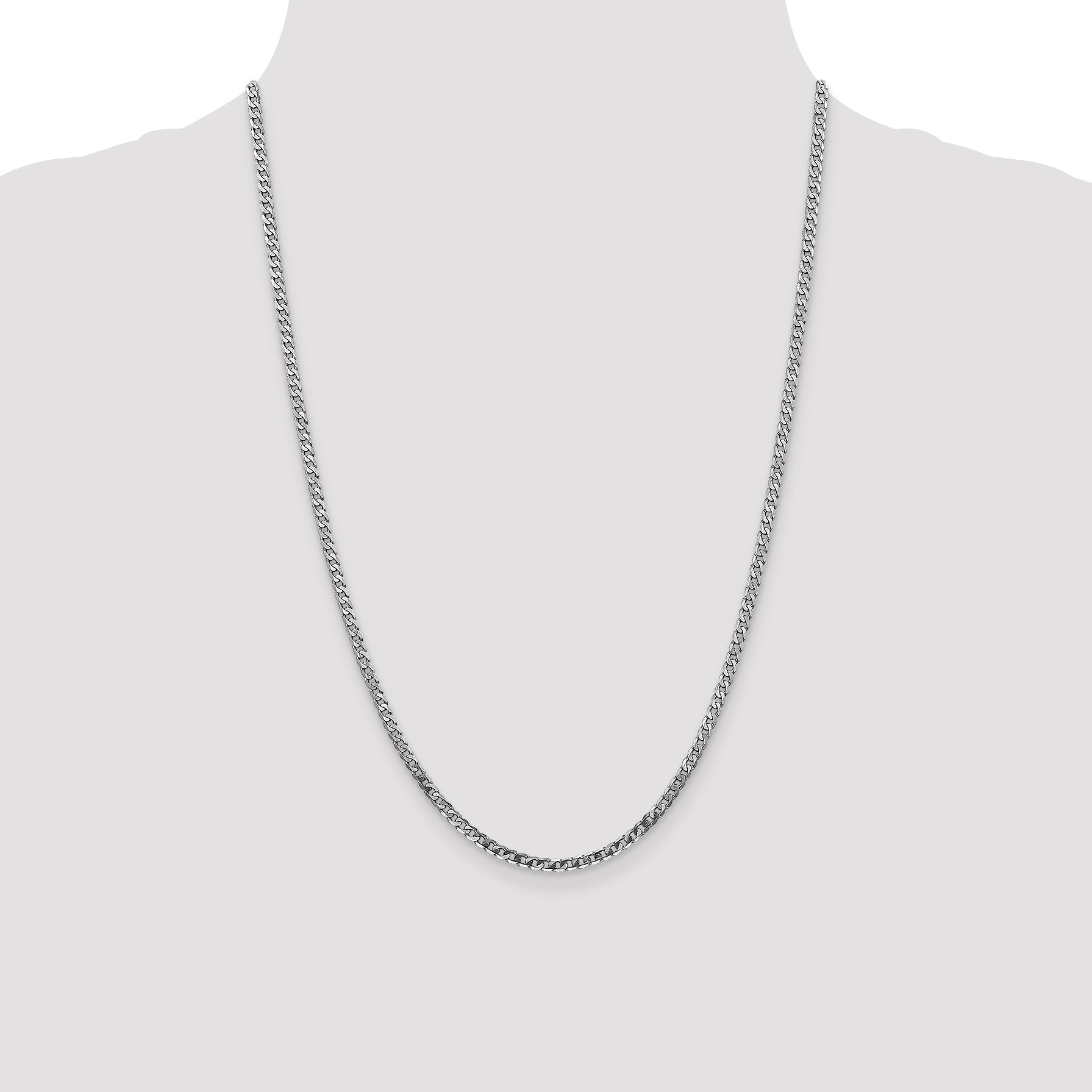 14K White Gold 24 Inch 2.9mm Flat Beveled Curb With Lobster Clasp Chain