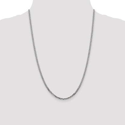 14K White Gold 24 Inch 2.9mm Flat Beveled Curb With Lobster Clasp Chain