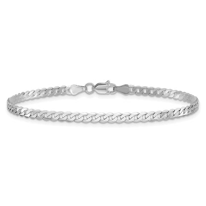 14K White Gold 2.9mm Flat Beveled Curb With Lobster Clasp Chain Bracelet