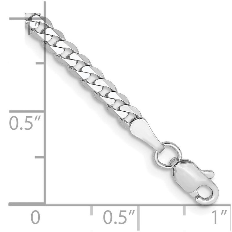 14K White Gold 2.9mm Flat Beveled Curb With Lobster Clasp Chain Bracelet