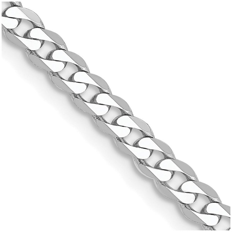 14K White Gold 2.9mm Flat Beveled Curb With Lobster Clasp Chain Necklace