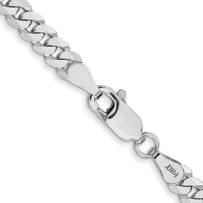 14K White Gold 24 Inch 3.9mm Flat Beveled Curb With Lobster Clasp Chain