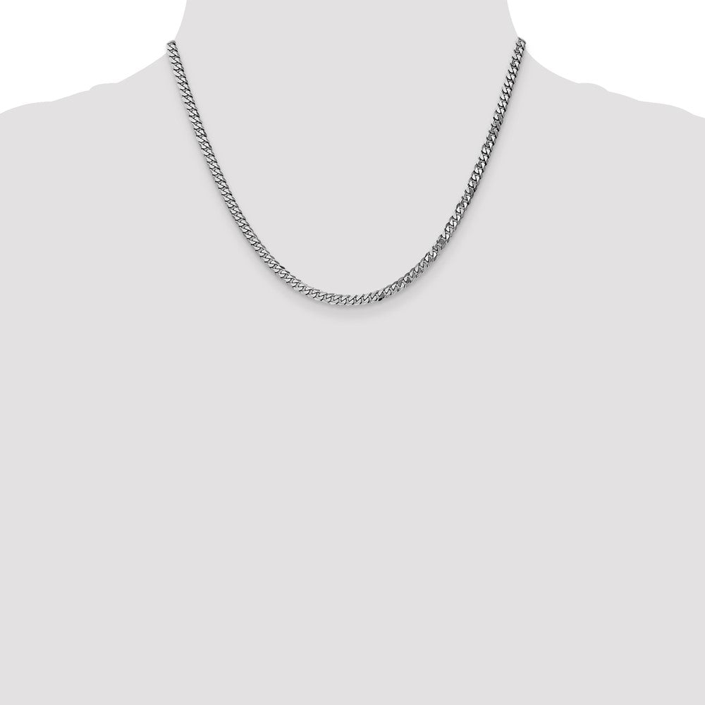 14K White Gold 3.9mm Flat Beveled Curb With Lobster Clasp Chain Necklace