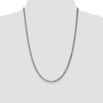 14K White Gold 24 Inch 3.9mm Flat Beveled Curb With Lobster Clasp Chain