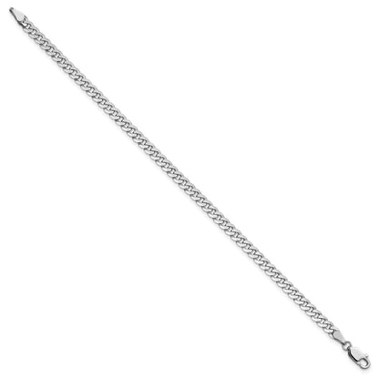 14K White Gold 3.9mm Flat Beveled Curb With Lobster Clasp Chain Bracelet