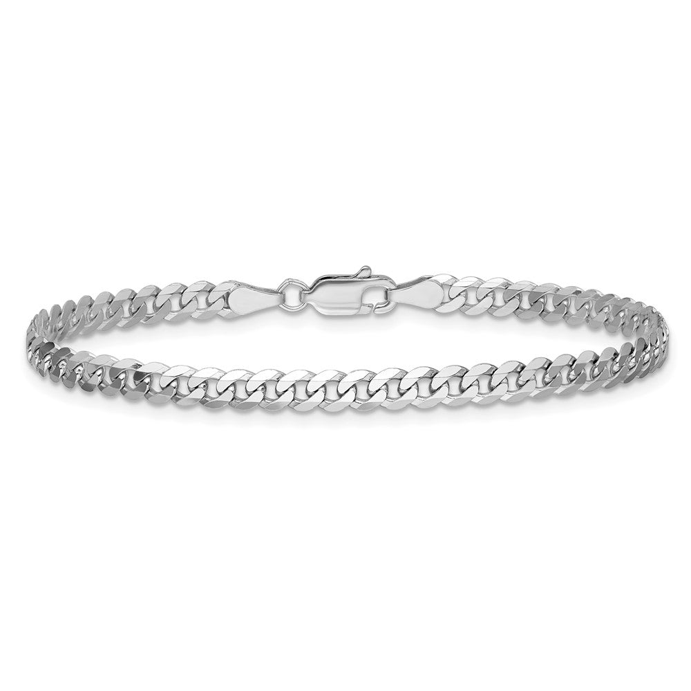 14K White Gold 3.9mm Flat Beveled Curb With Lobster Clasp Chain Bracelet