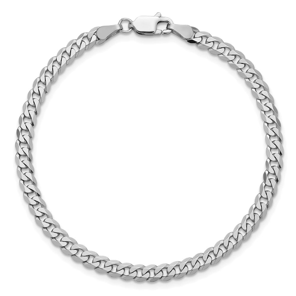 14K White Gold 3.9mm Flat Beveled Curb With Lobster Clasp Chain Bracelet