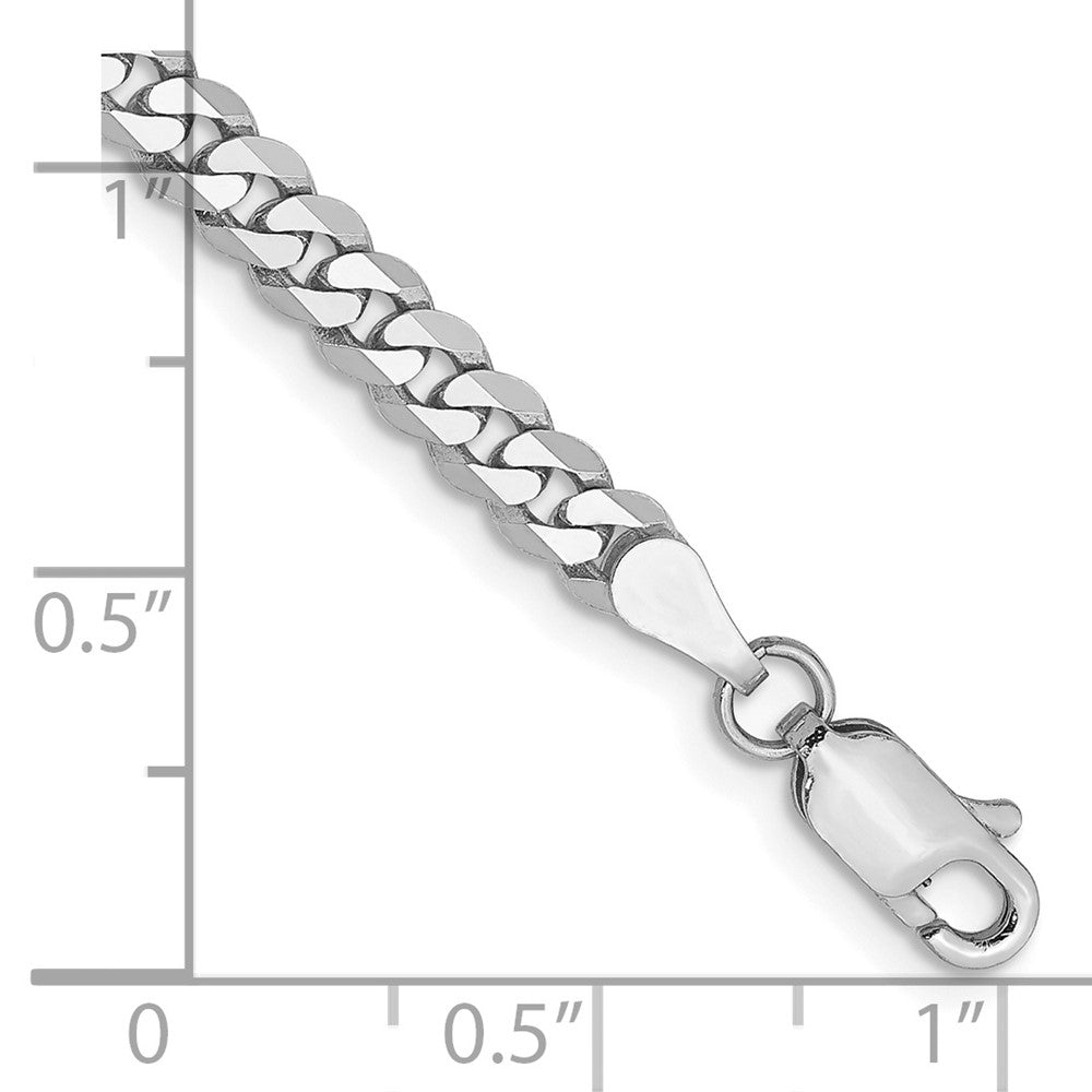 14K White Gold 3.9mm Flat Beveled Curb With Lobster Clasp Chain Bracelet