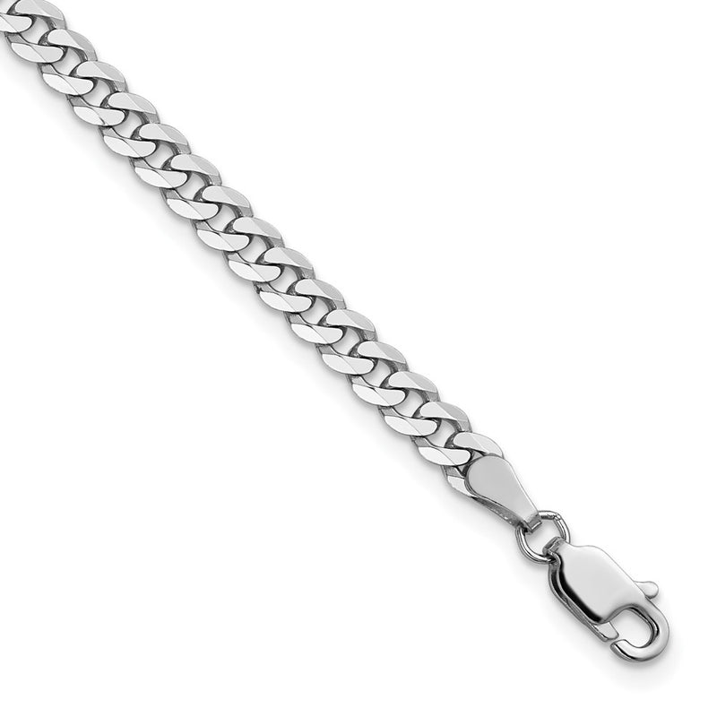 14K White Gold 3.9mm Flat Beveled Curb With Lobster Clasp Chain Bracelet